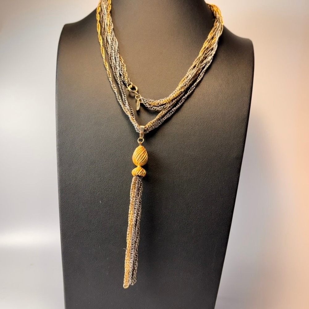 Vintage Park Lane Necklace Gold Silver Multi Strand Tassel Lariat Statement Boho